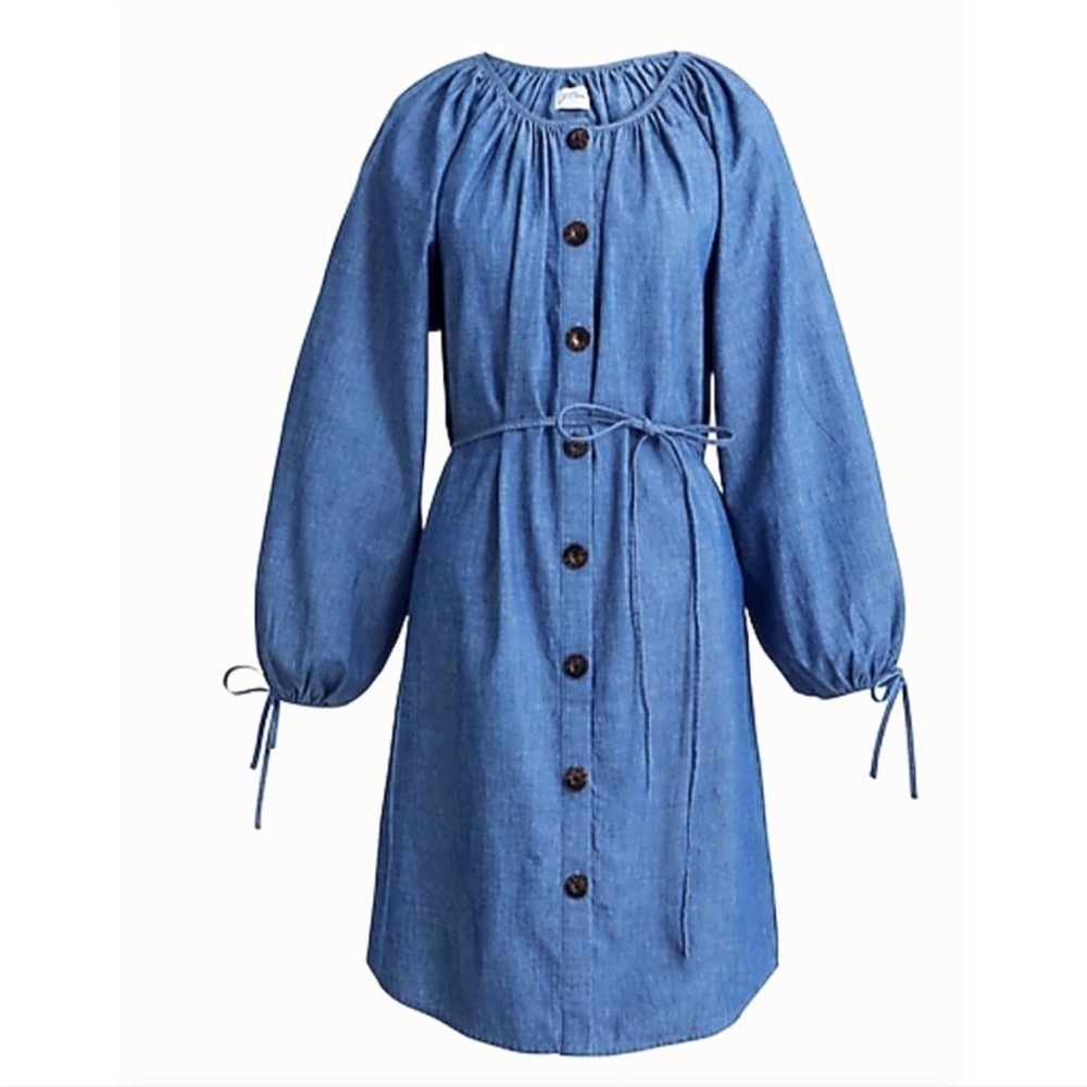 J. Crew NWT Tie Sleeve Button Front 100% Cotton Chambray Shirt Dress Cover Up - Picture 4 of 14